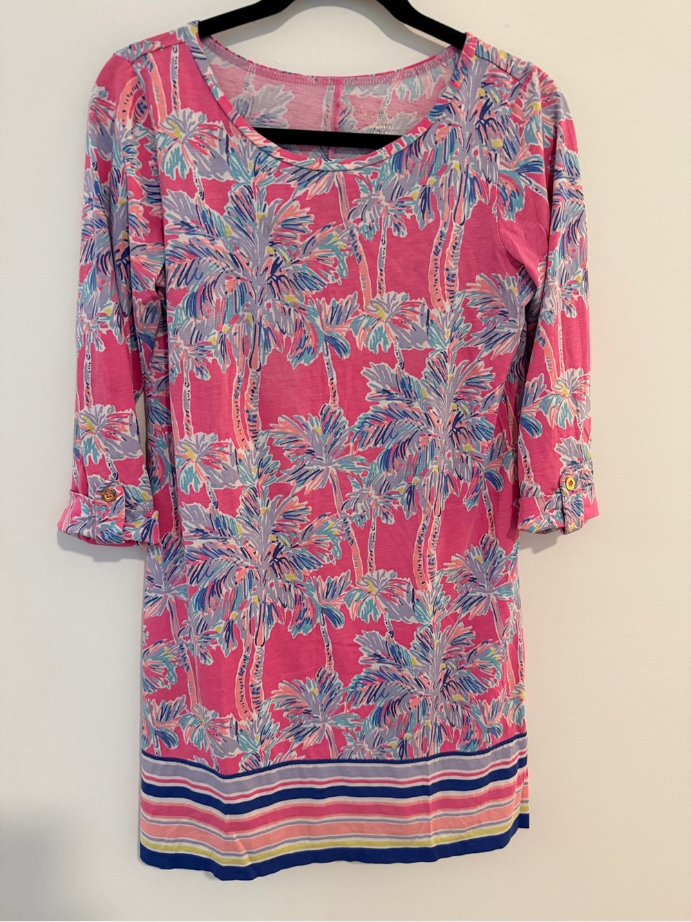 Lilly Pulitzer COTTON Pink Palm Tree Print 3/4 Sleeve Shift Dress or Cover Up